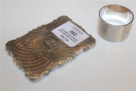 Nathaniel Mills silver card case and a silver napkin ring